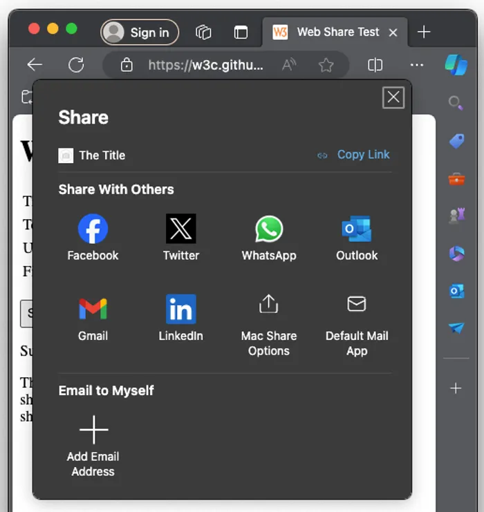 Web Share on Microsoft Edge